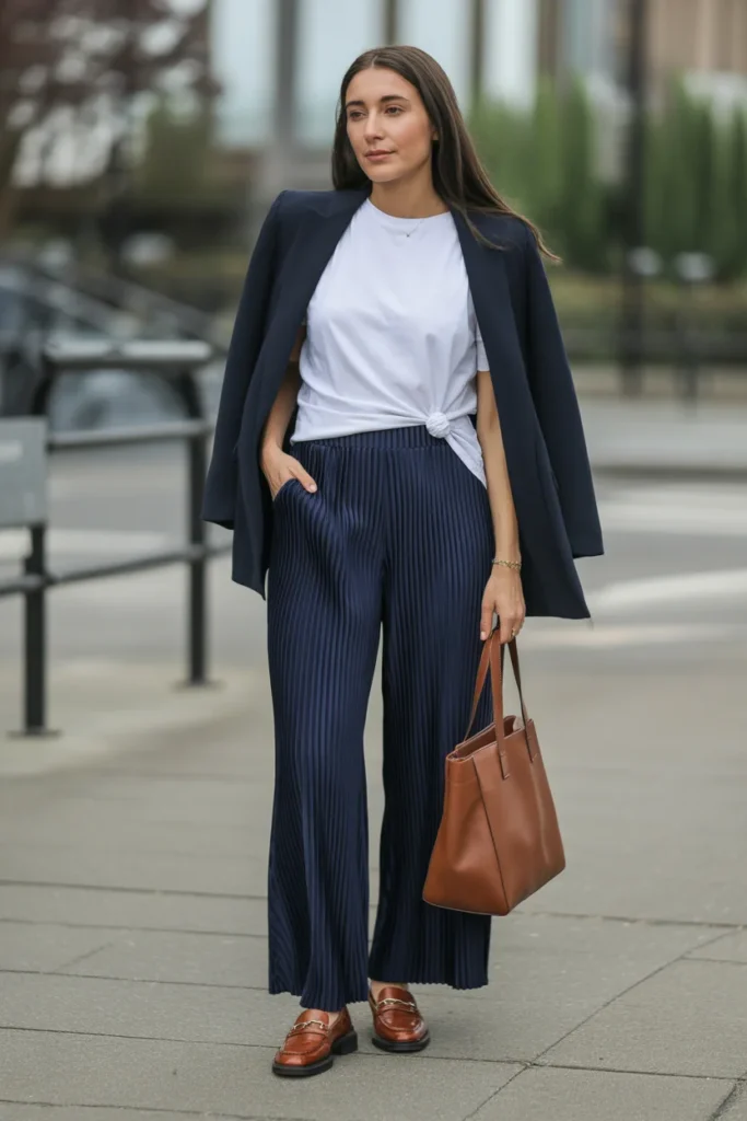 Pleated Pants with Tucked Tee