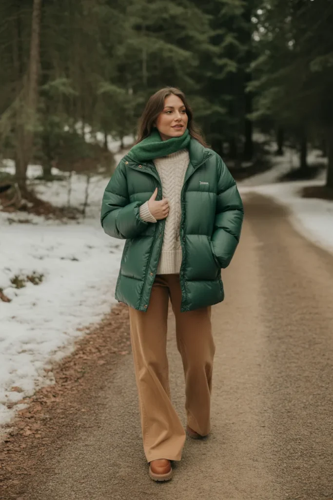Puffer Jacket with Cozy Knitwear Layers