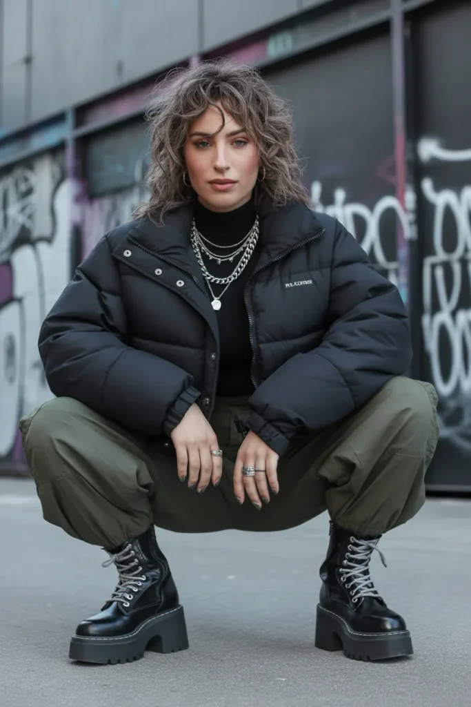 Puffer Jacket with Statement Boot Combination