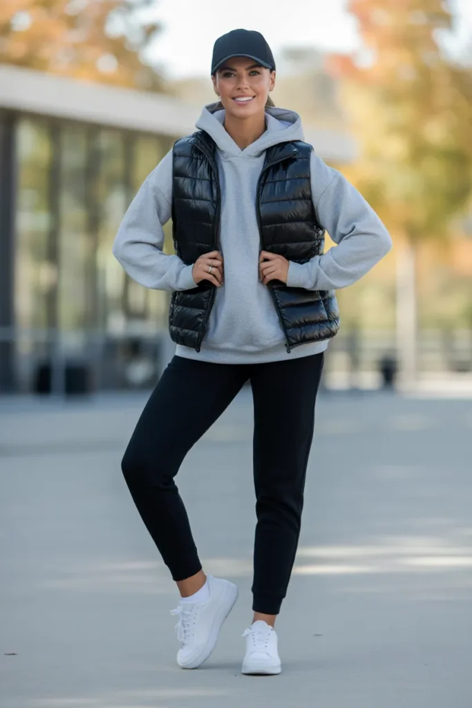 Puffer Vest Layered Over Hoodie
