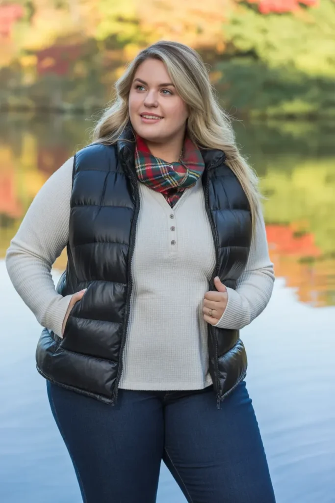 Puffer Vest with Henley and Jeans