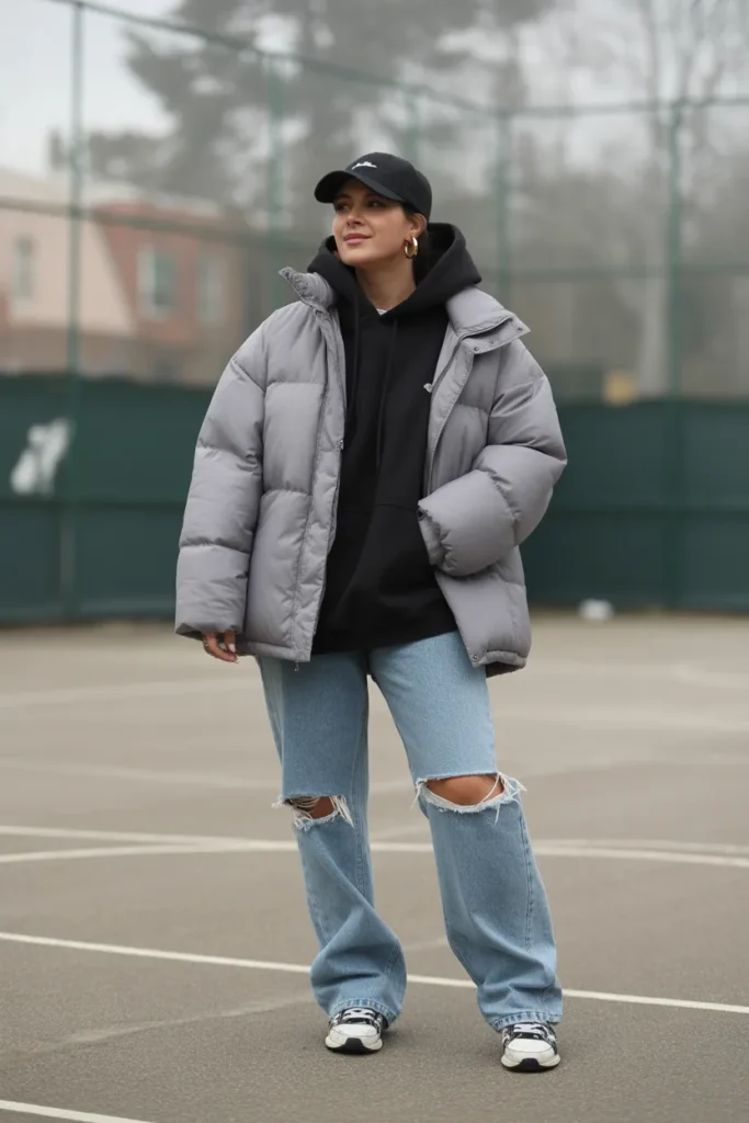 Puffer and Oversized Hoodie Street Layer