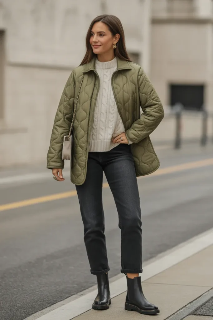 Quilted Jacket Paired with Chelsea Boots