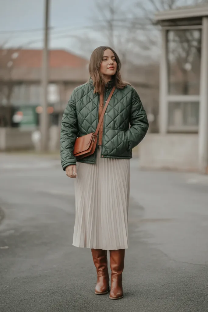 Quilted Jacket with Midi Skirt
