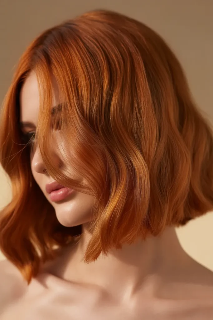 Russet Orange Lob with Subtle Waves