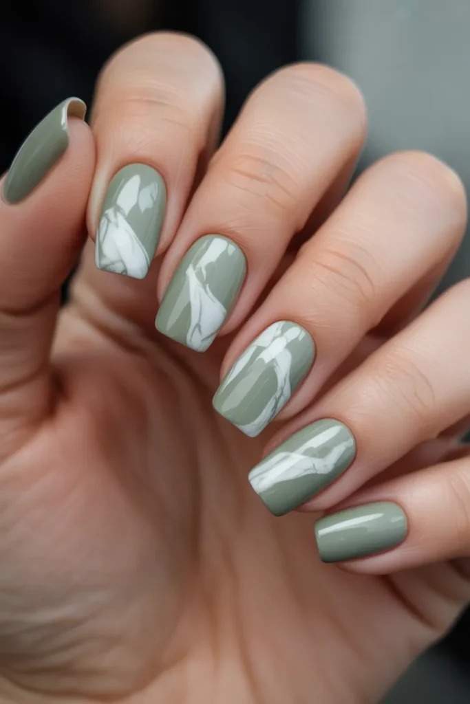 Sage Green with White Marbling