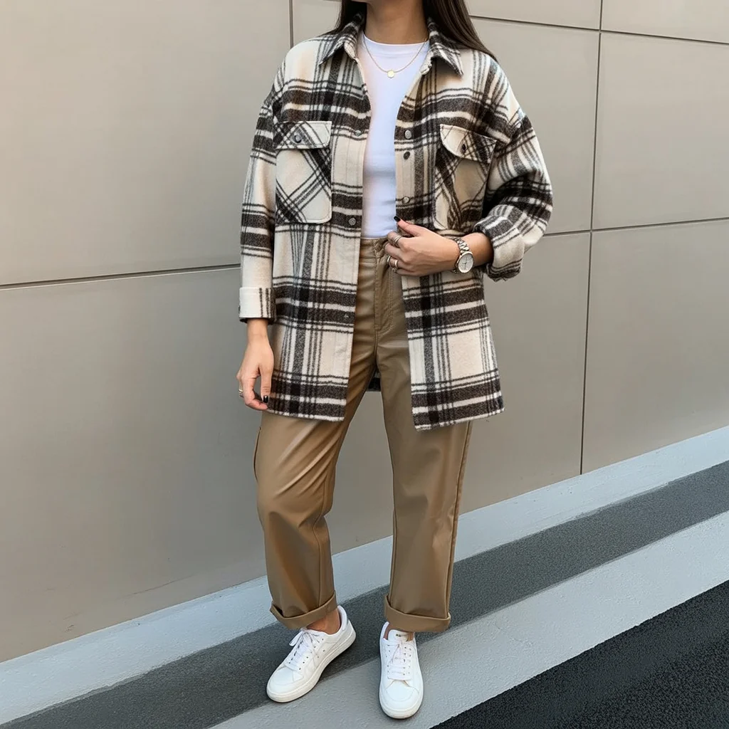 Shacket with Basic Tee and Relaxed Trousers