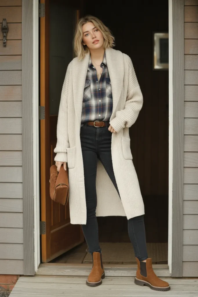 Shawl Collar Cardigan with Flannel