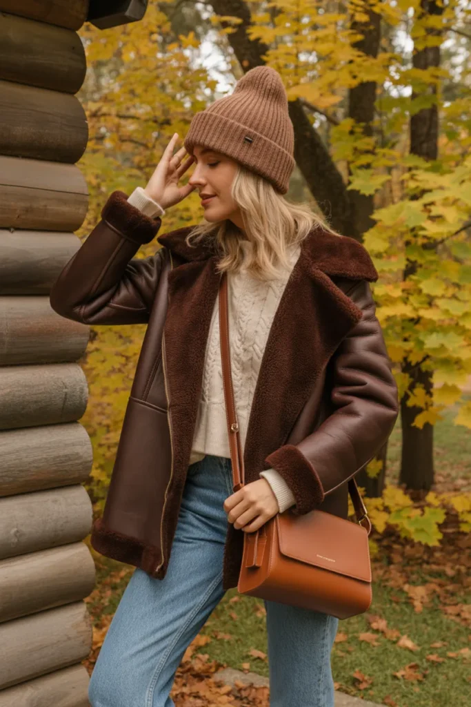 Shearling Coat with Denim