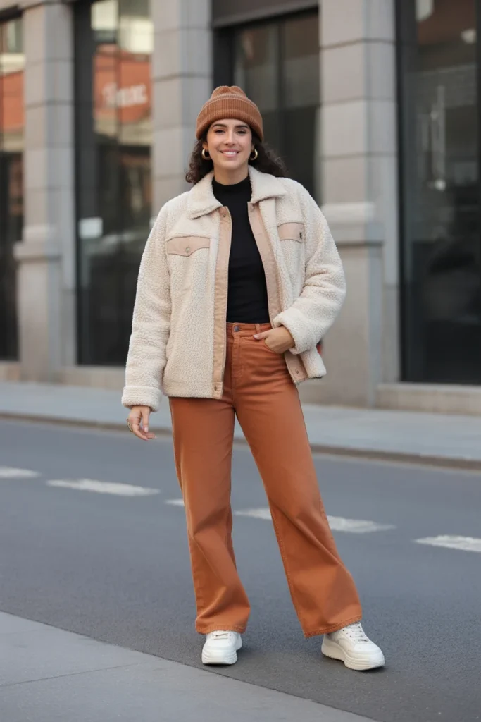 Sherpa Jacket with Colored Denim