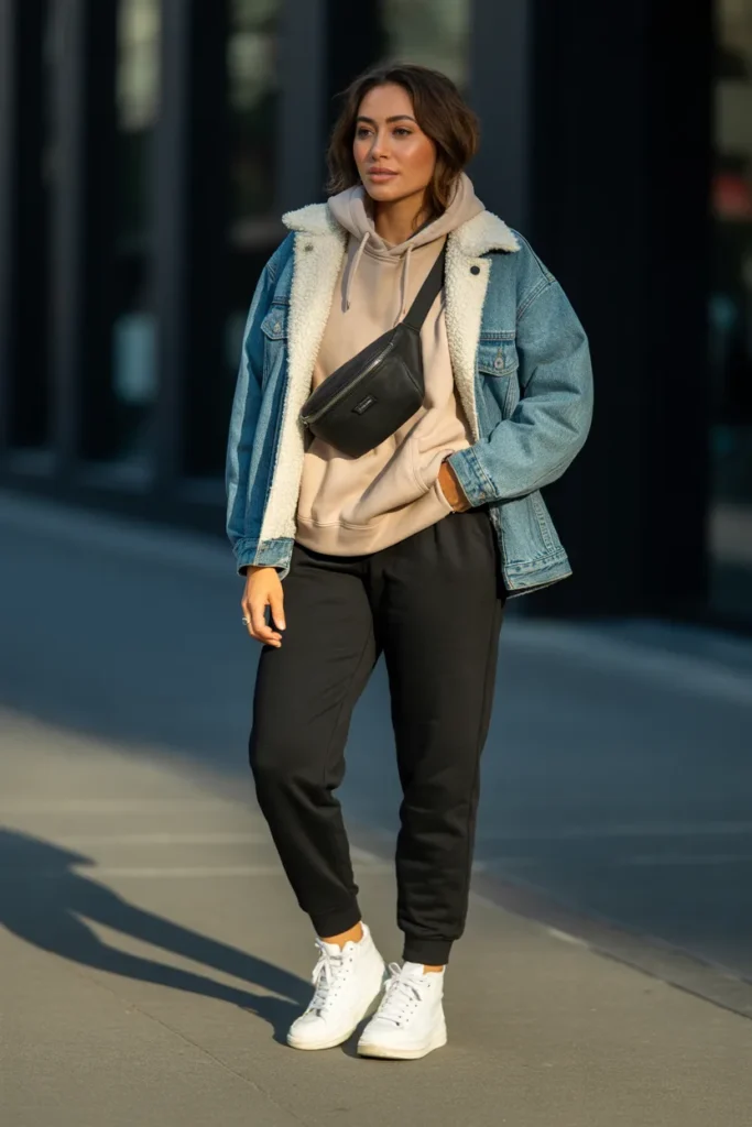 Sherpa Lined Denim Jacket Layered Look