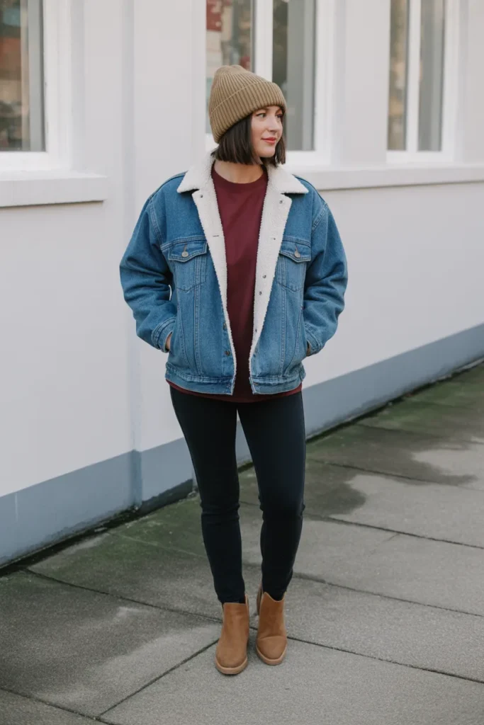 Sherpa-Lined Denim Jacket Look