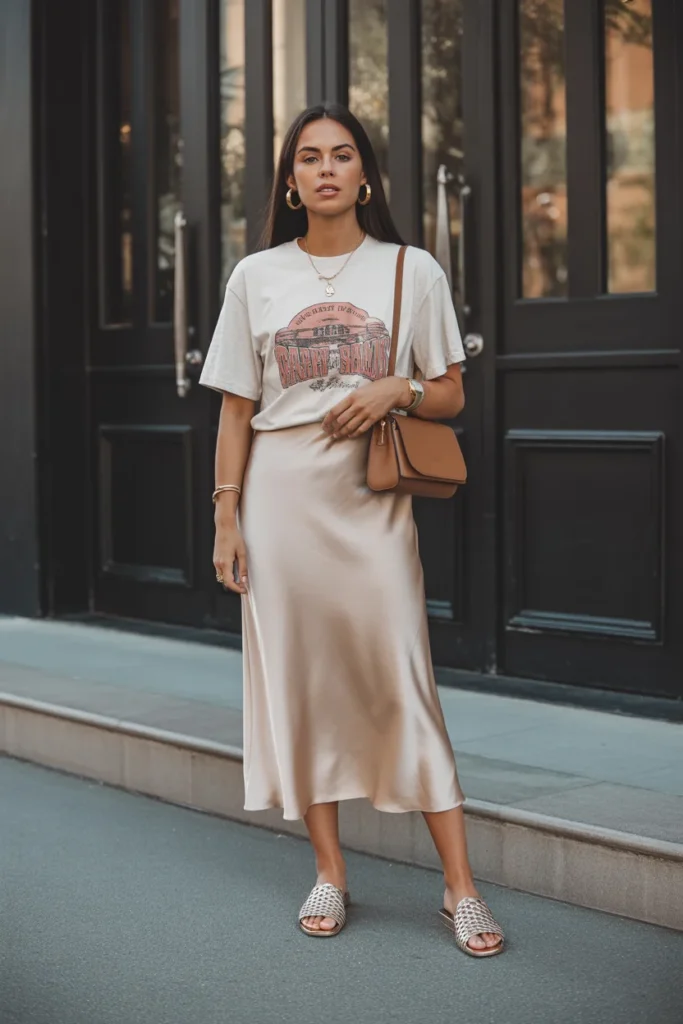 Slip Skirt with Graphic Tee
