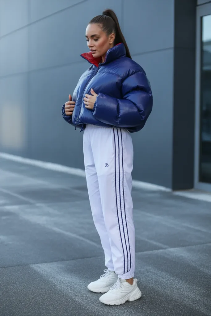 Sporty Chic Puffer with Track Pants Combo
