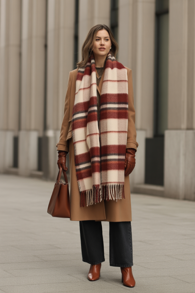 Statement Scarf Styling With Neutral Coat