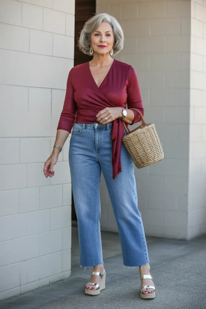 Straight Cut Jeans with Sophisticated Wrap Top