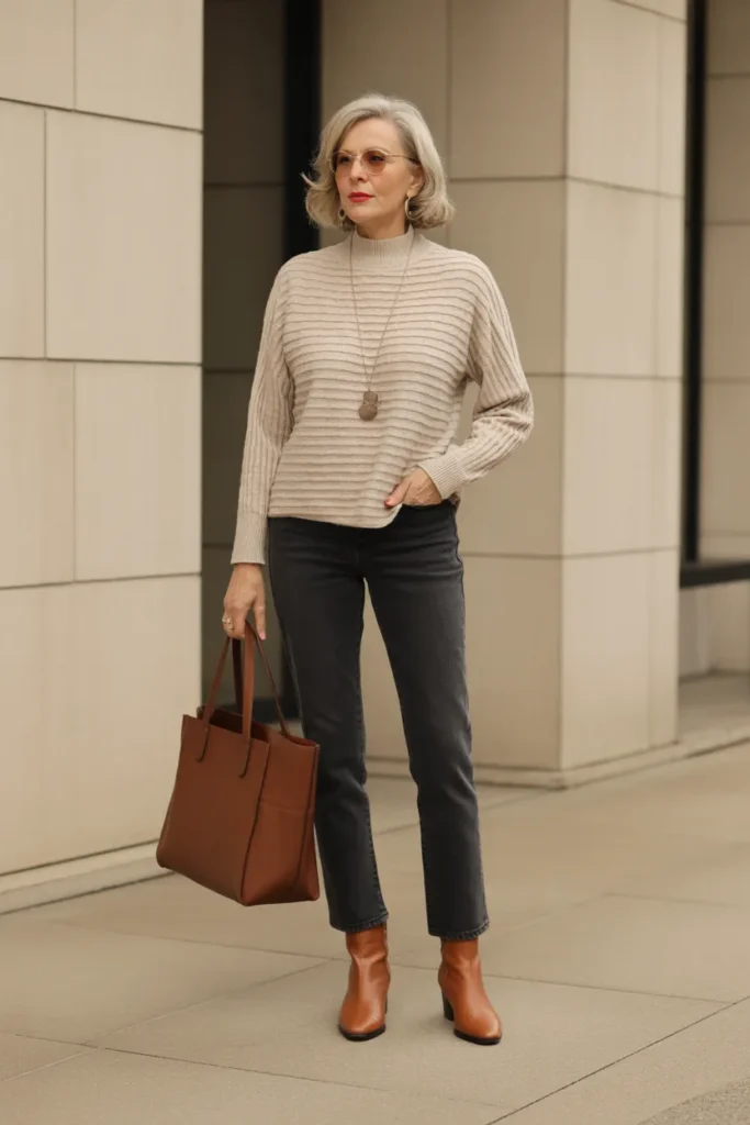 Straight Leg Jeans with Mockneck Sweater