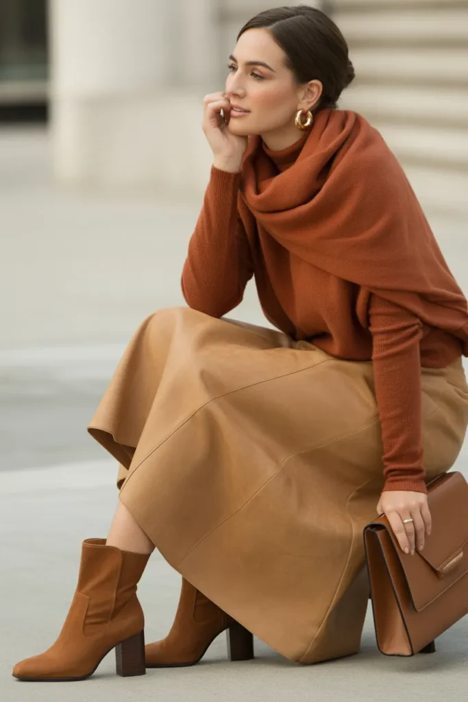 Suede Skirt with Ankle Boots