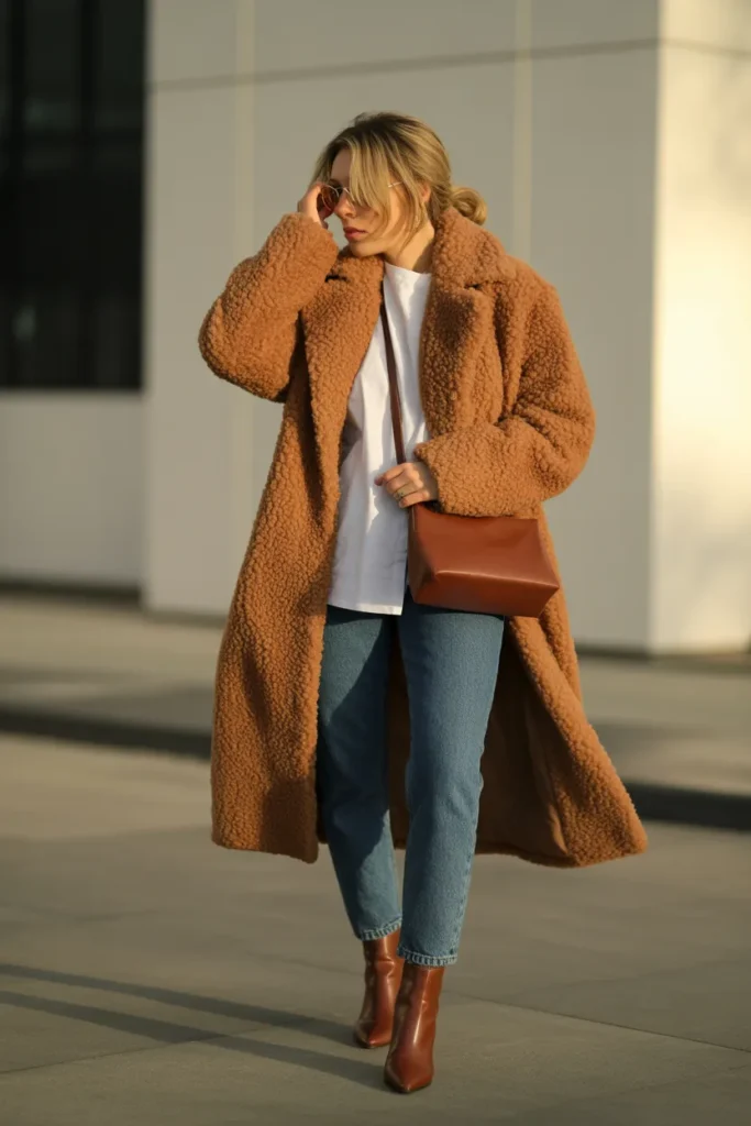 Teddy Bear Coat Over Simple Basics