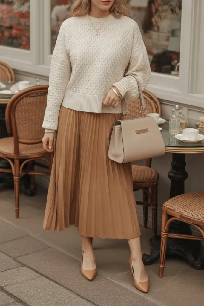 Textured Knit with Pleated Skirt