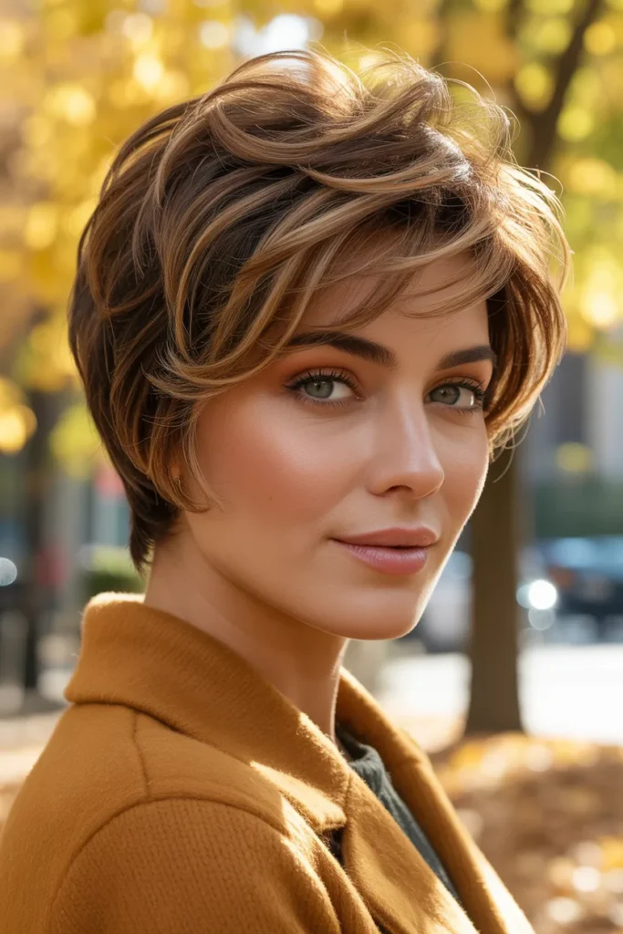 Textured Pixie Cut with Warm Highlights