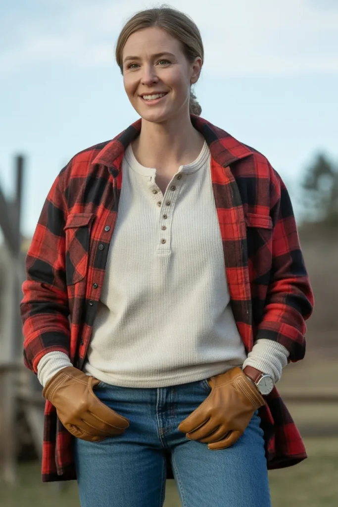 Thermal Henley With Flannel Overshirt