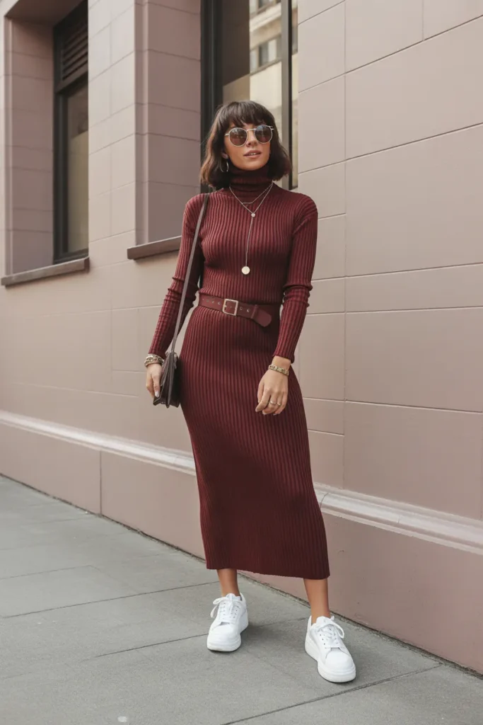 Turtleneck Dress and Sneaker Comfort