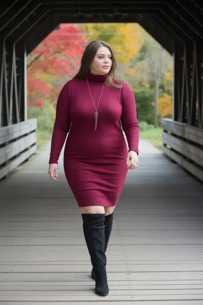 Turtleneck Dress with Tall Boots