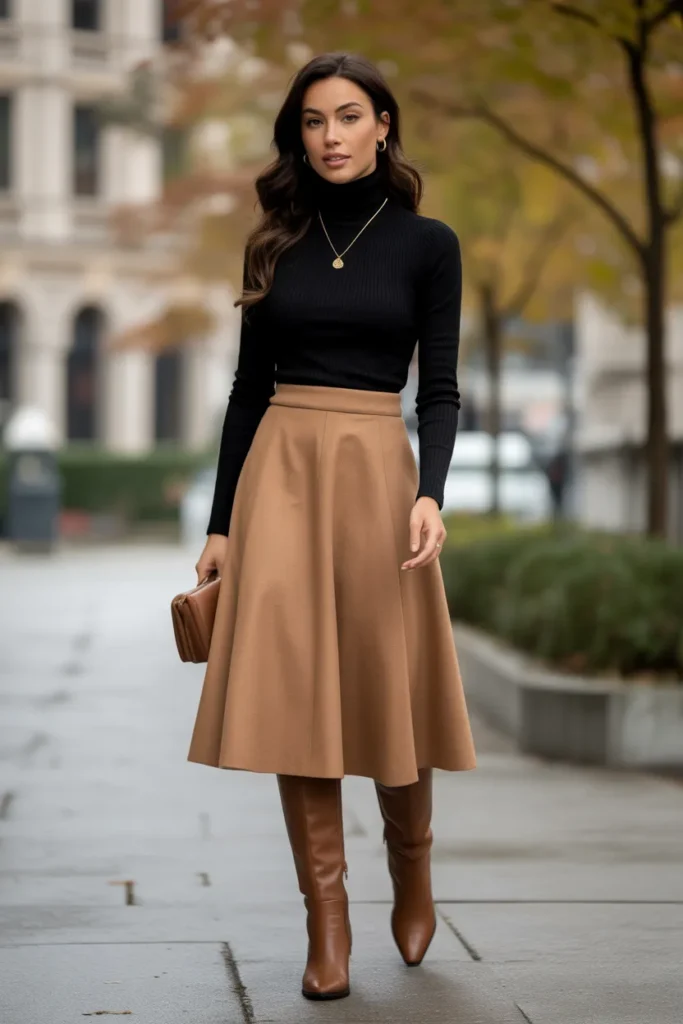 Turtleneck Sweater with A-Line Skirt