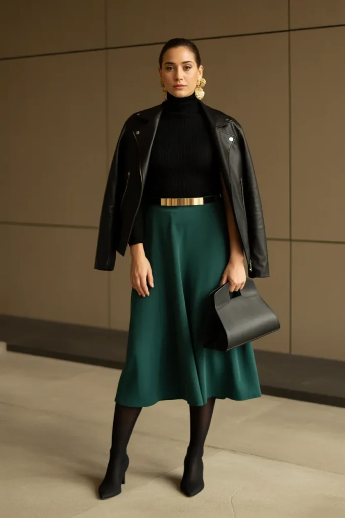 Turtleneck and Midi Skirt