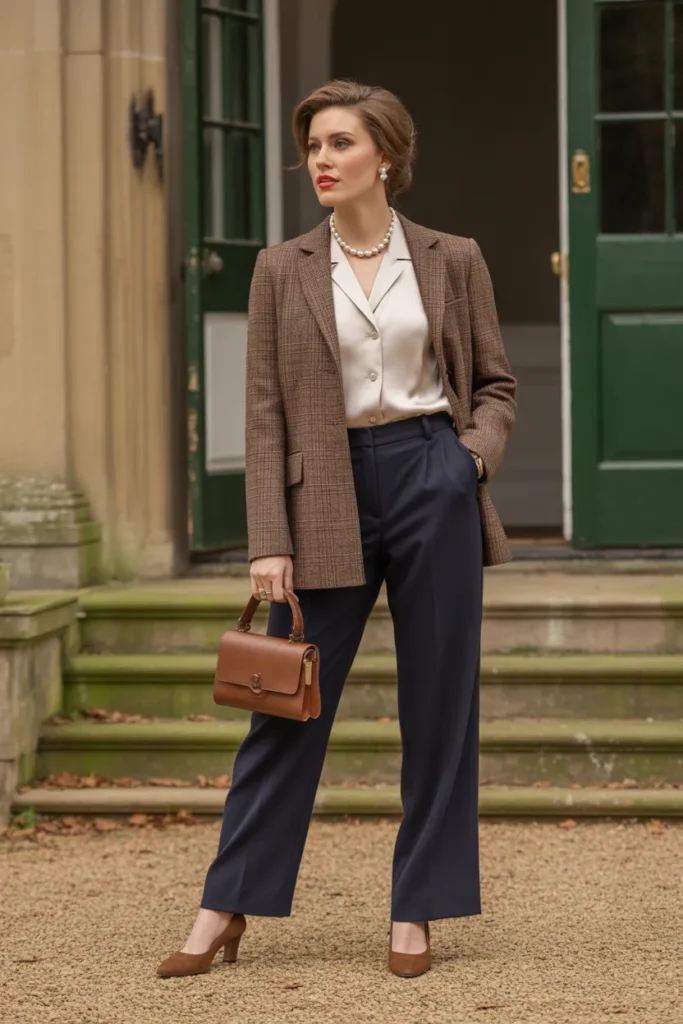 Tweed Jacket with Silk Blouse