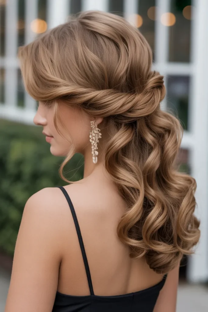 Twisted Side Sweep with Loose Curls