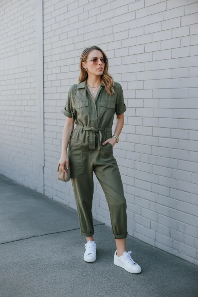 Utility Jumpsuit with Sneakers