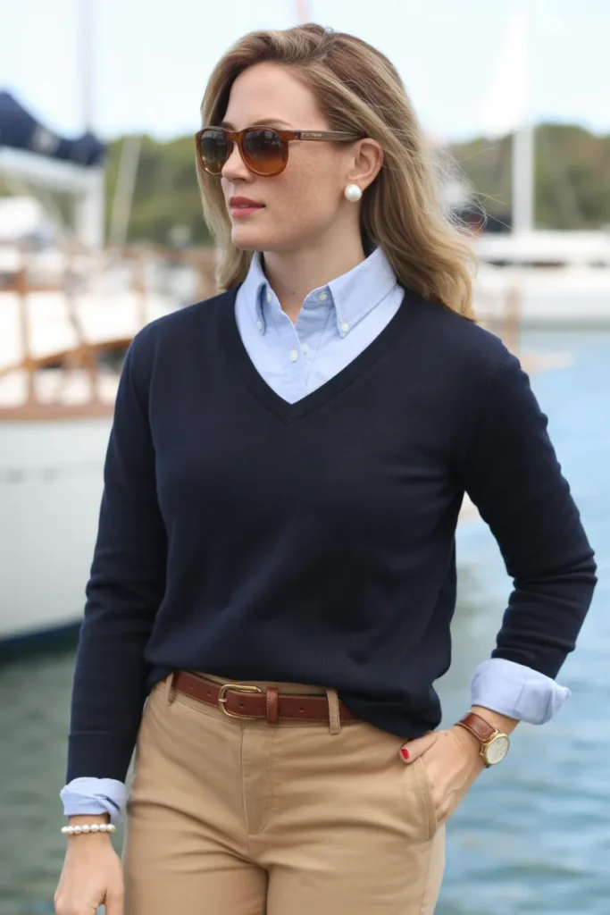 V-Neck Sweater with Collared Shirt
