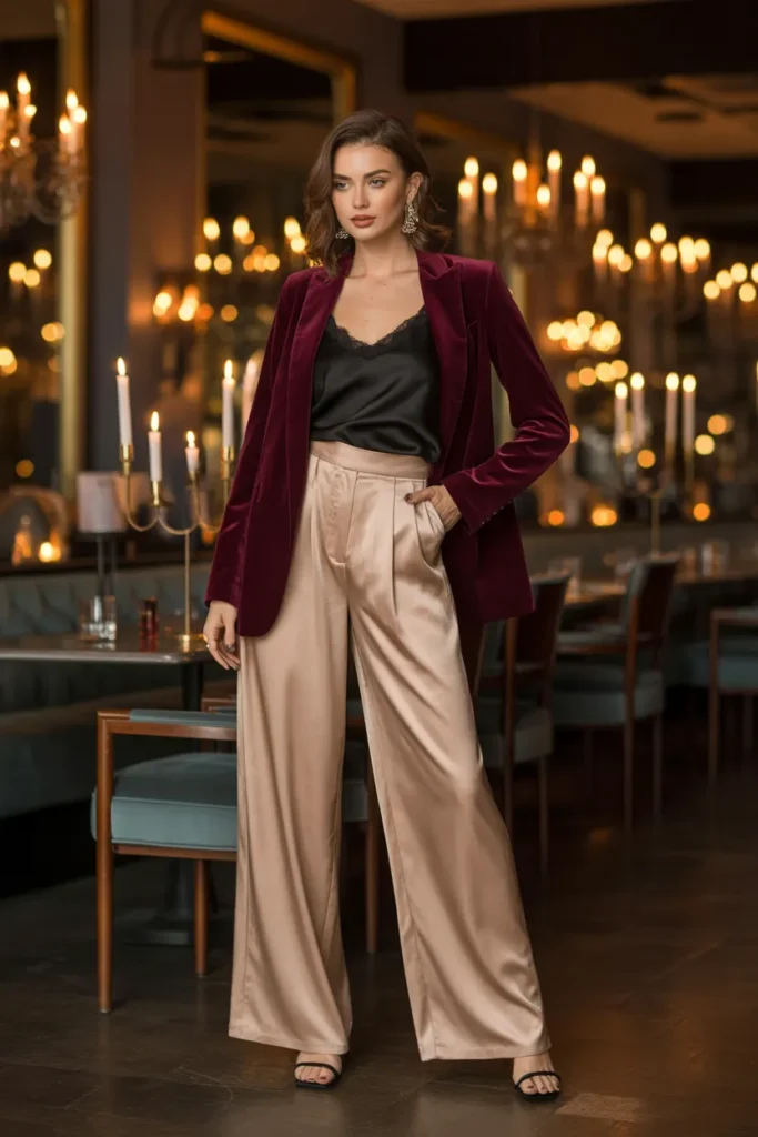 Velvet Blazer with Satin Pants