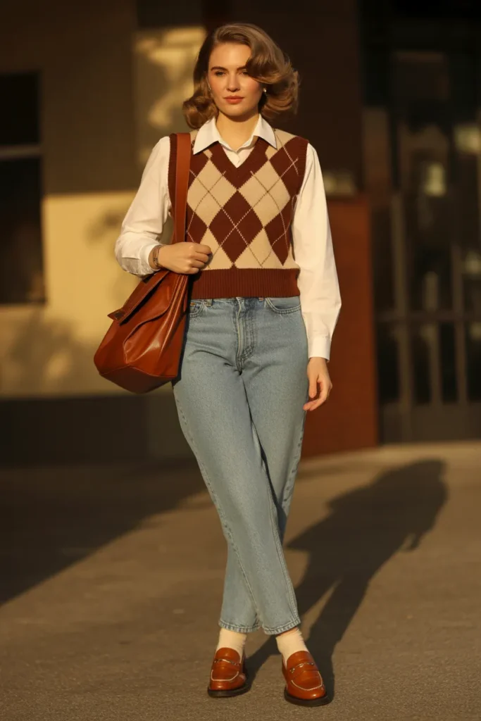 Vintage-Inspired Sweater Vest Look