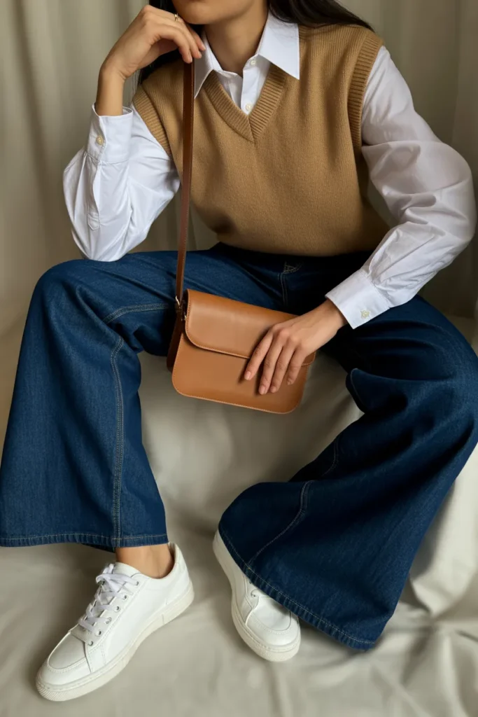  White Shirt Layered Under Sweater Vest