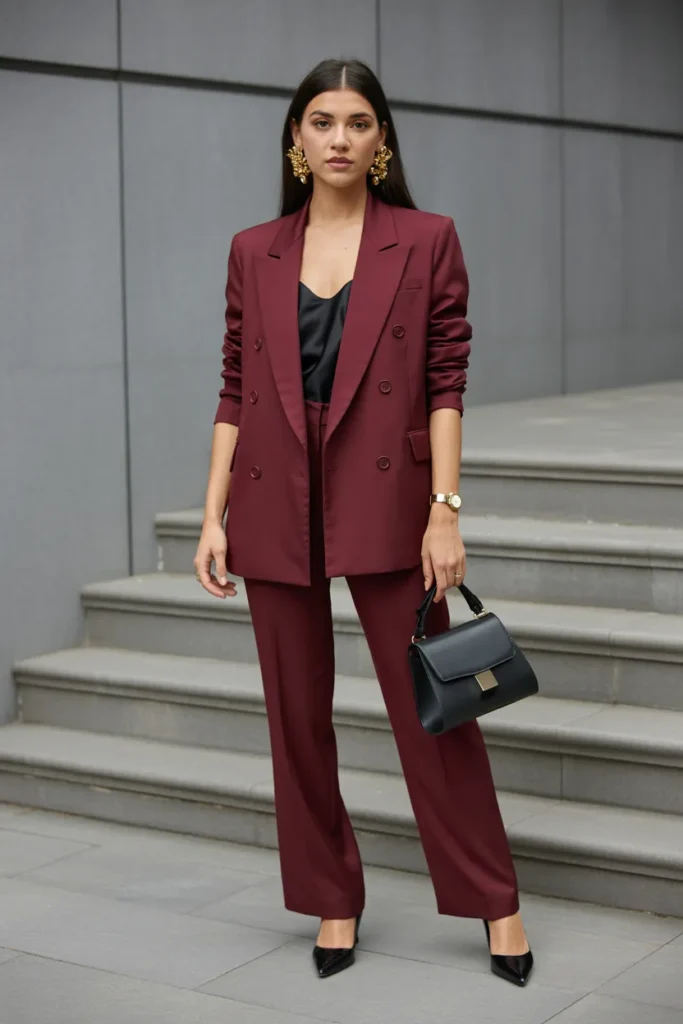 Wine Red Tailored Suit Statement