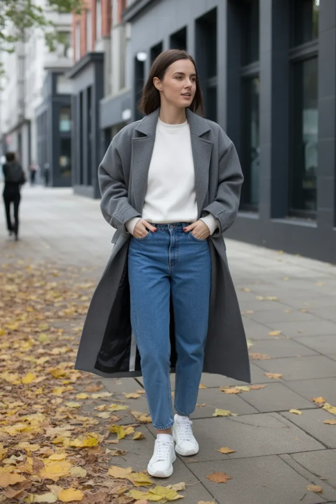 Wool Blend Coat with Sneakers
