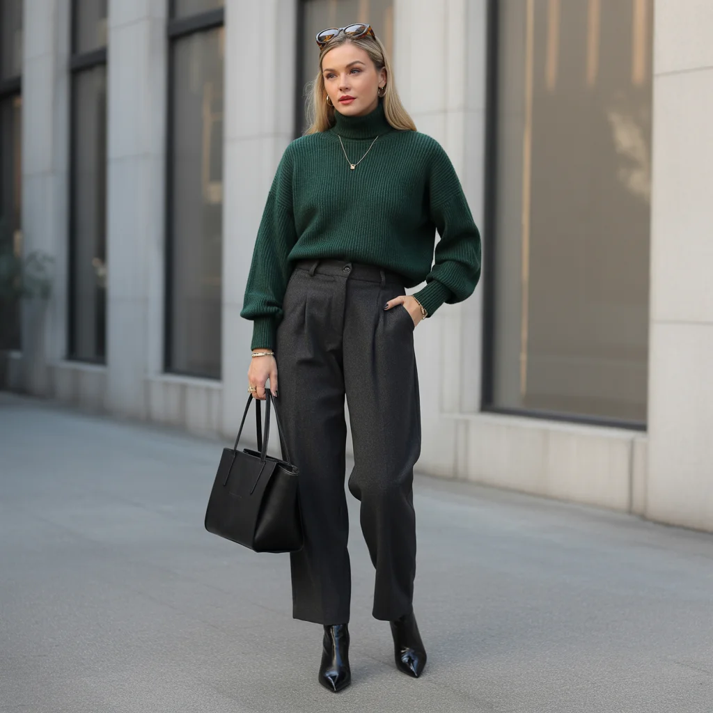 Wool Blend Pants with Cashmere Turtleneck