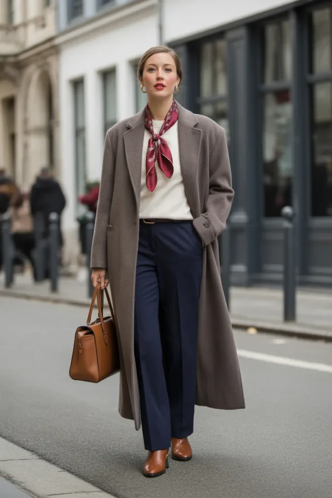 Wool Coat with Silk Scarf