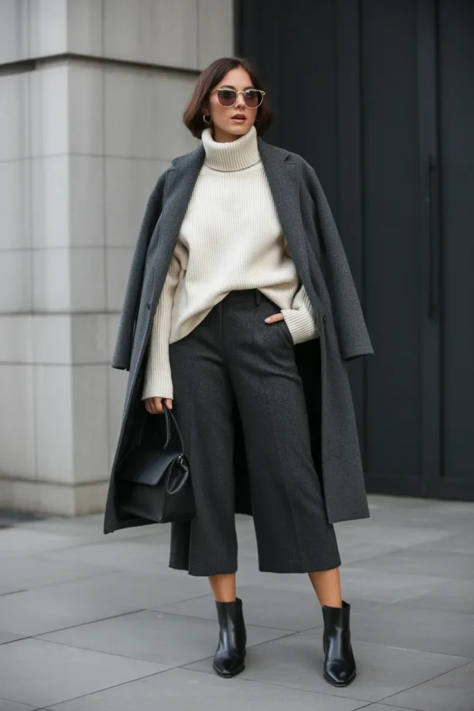 Wool Culottes with Ankle Boots