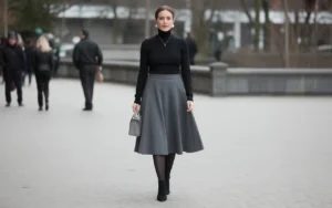 Wool Midi Skirt with Classic Turtleneck