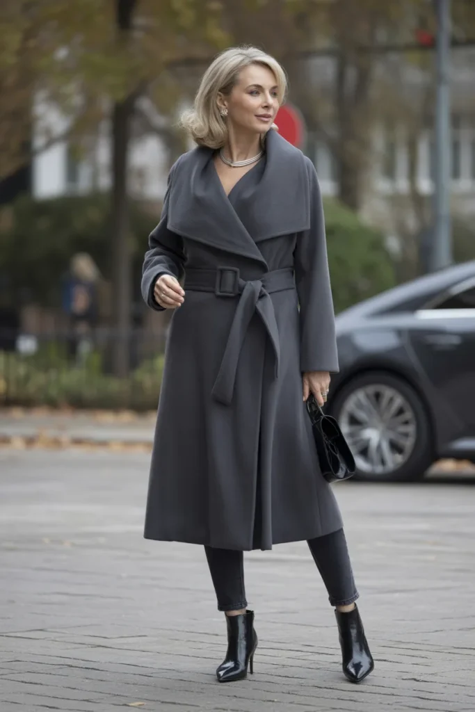 Wool Wrap Coat with Ankle Boots