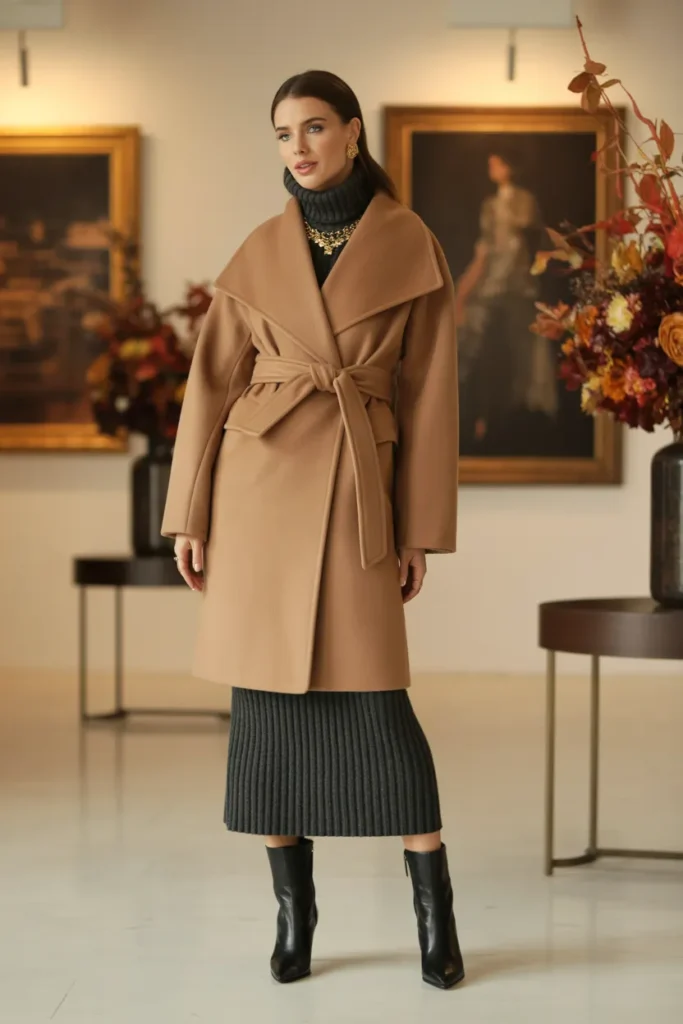 Wrap Coat with Turtleneck Dress