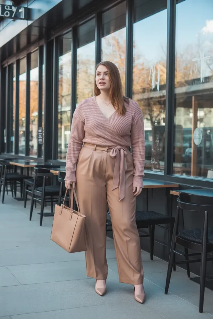  Wrap Sweater with Straight Leg Pants