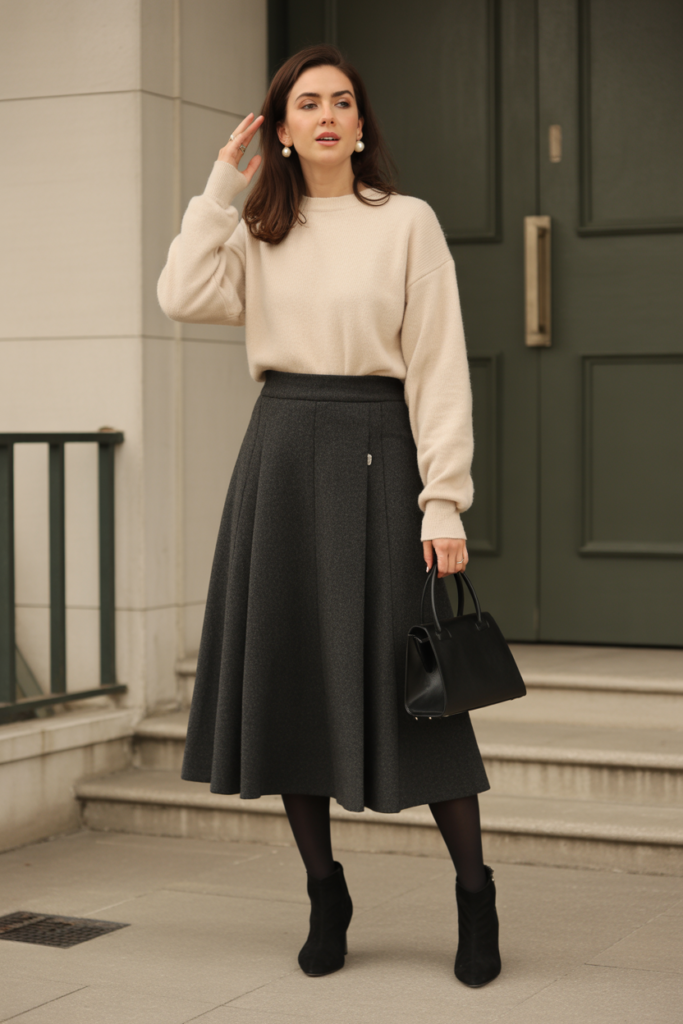Wool Midi Skirt With Cozy Knit Top