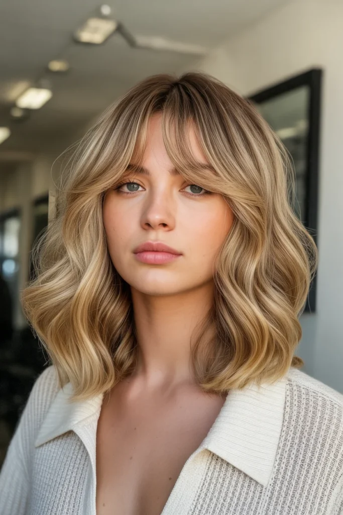 The Tousled Lob with Curtain Bangs
