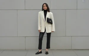 Oversized Cream Blazer with Black Turtleneck