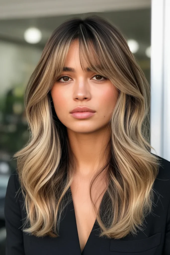 Caramel Blonde Curtain Bangs